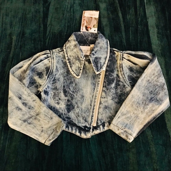 NWT Ooh La La Couture Girls Denim Jacket 24M 2T acid wash retro 80s 90s cropped
